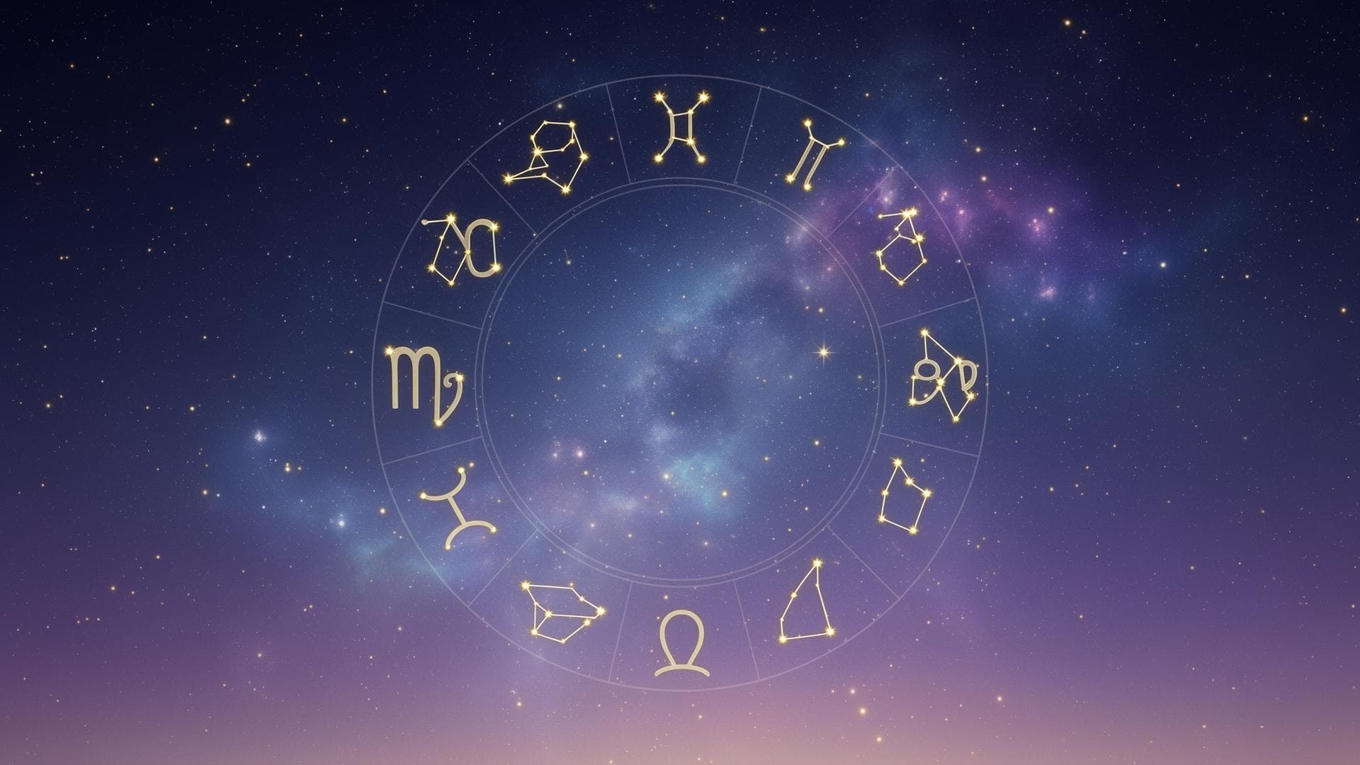 Cosmic sky with zodiac constellations