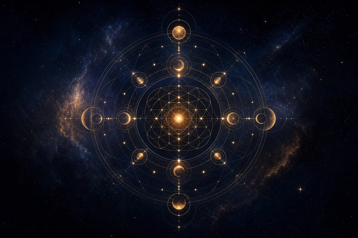 A lone figure standing on a cliff beneath seven stars, gazing inward in quiet contemplation under a deep cosmic sky.