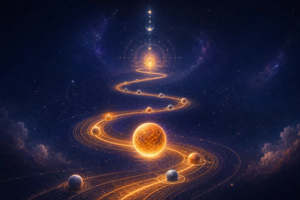 A silver serpent tail node symbol dissolving into starlight above a Vedic chart, evoking spiritual liberation and detachment.