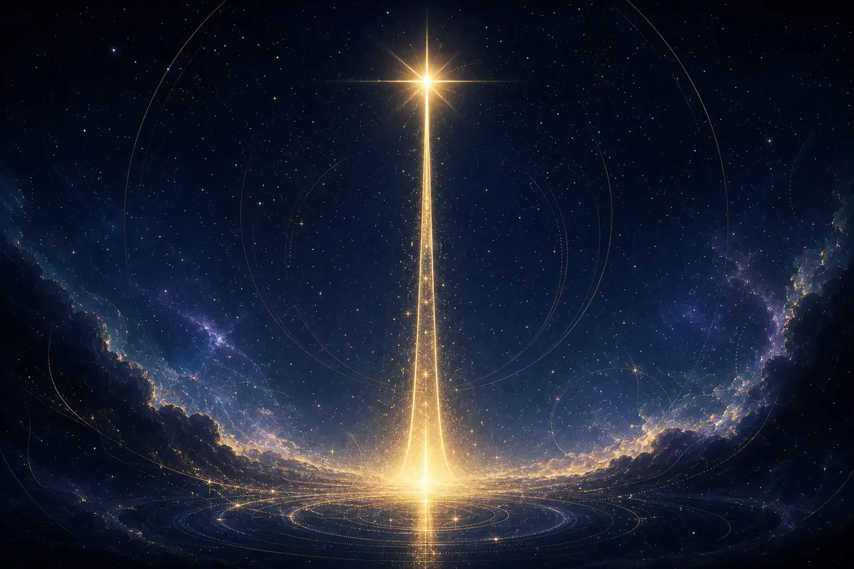 A single luminous number one rising like a pioneering star against a deep indigo cosmic sky.