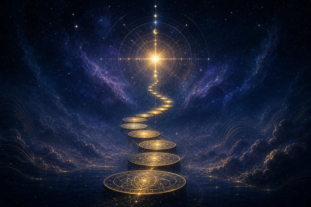 A luminous number two curving like a crescent moon against a soft violet cosmic sky, evoking harmony and balance.