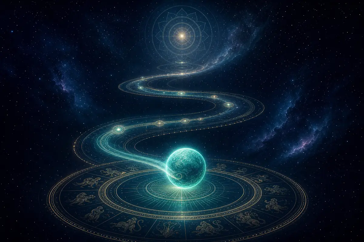 A full silver moon reflected in calm water surrounded by a Vedic mandala, evoking emotional depth and intuition.