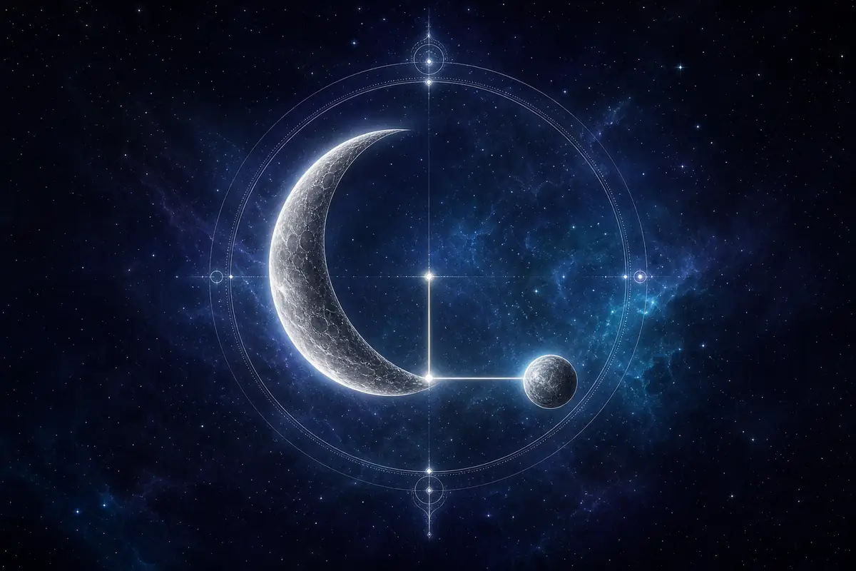 The Moon and Mercury drawn in fine light, set a quarter of the circle apart to show a right angle.
