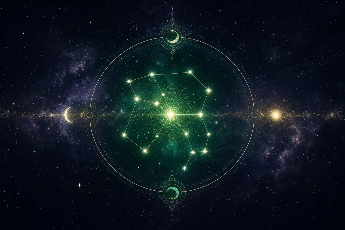 A tied bundle of roots pulled from deep earth beneath a Sagittarius sky, symbolising Mula Nakshatra.