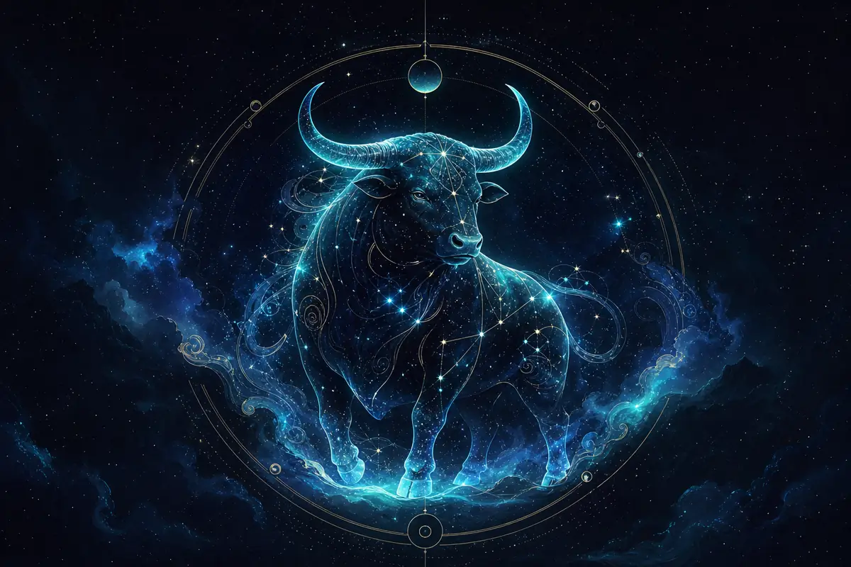A powerful golden ox standing in a field of lotus blossoms beneath a lantern-lit sky.