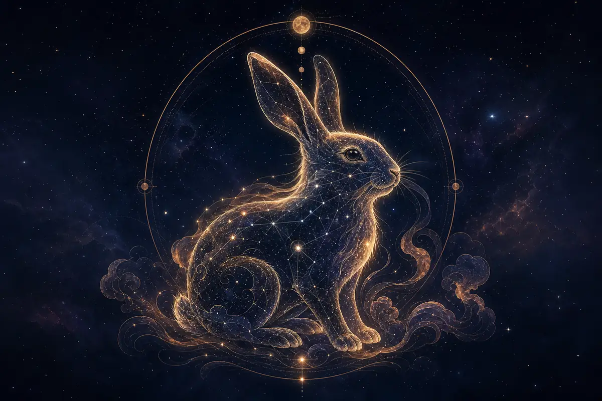 A graceful white rabbit resting among moonlit cherry blossoms under a soft lantern glow.