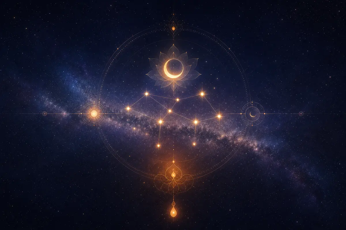 An empty circle enclosing a hundred stars in the dark Aquarian sky, symbolising Shatabhisha Nakshatra.