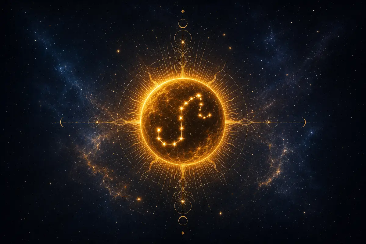 A scorpion holding still in deep shadow at the edge of firelight, symbolising the Sun in a sign claimed by two different rulers.